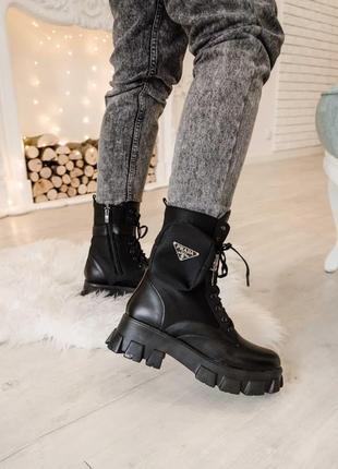 Женские ботинки prada leather boots nylon pouch black прада сапоги6 фото