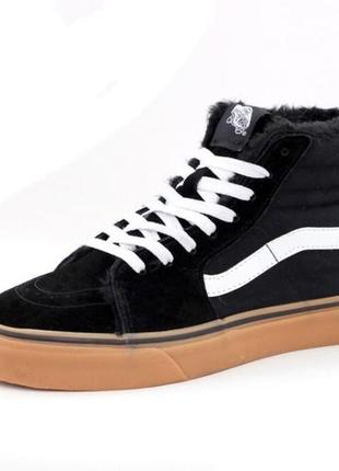 Vans old skool high black white gum winter fur