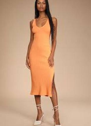 Оранжевое трикотажное облегающее платье в рубчик сарафан numph размер м1 фото