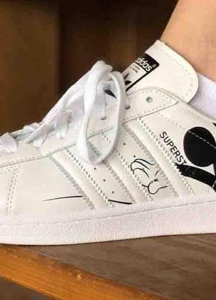 Женские кроссовки  adidas superstar beige mickey mouse