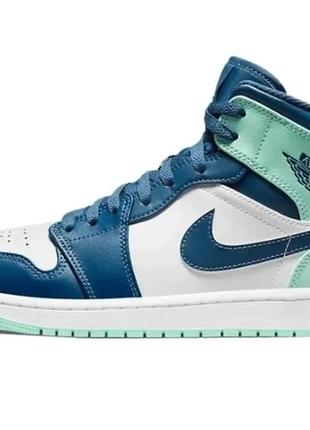 Женские кроссовки  nike air jordan 1 mid gs "blue mint" 36