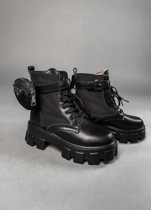 Женские ботинки prada leather boots nylon pouch black 3 прада сапоги9 фото