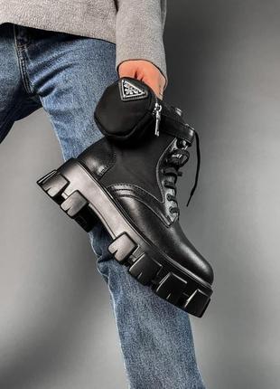 Женские ботинки prada leather boots nylon pouch black 3 прада сапоги5 фото