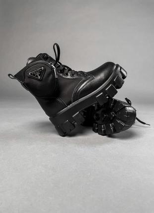 Женские ботинки prada leather boots nylon pouch black 3 прада сапоги7 фото