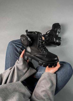 Женские ботинки prada leather boots nylon pouch black 3 прада сапоги8 фото