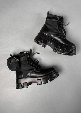 Женские ботинки prada leather boots nylon pouch black 3 прада сапоги6 фото