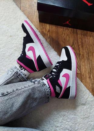 Женские кроссовки  nike air jordan 1 retro magenta black pink9 фото