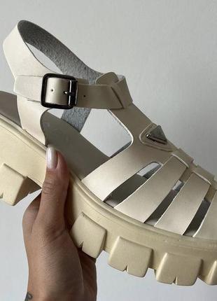 Prada monolith platform sandals beige