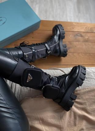 Женские ботинки prada boots zip pocket black high прада сапоги7 фото
