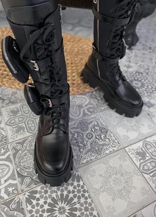Женские ботинки prada boots zip pocket black high прада сапоги5 фото