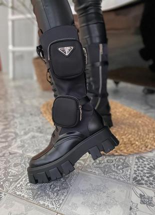 Женские ботинки prada boots zip pocket black high прада сапоги3 фото