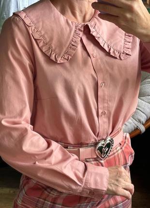 Хлопковая розовая рубашка с милым воротничком в корейском японском стиле2 фото