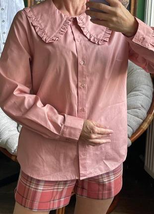 Хлопковая розовая рубашка с милым воротничком в корейском японском стиле3 фото