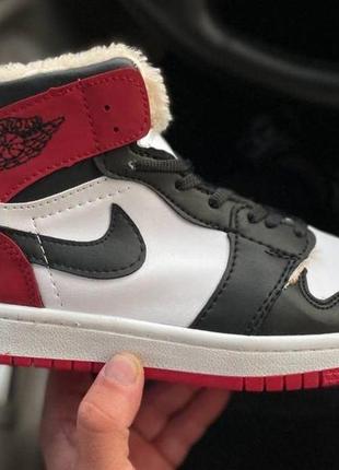 Jordan 1 red white black winter fur1 фото