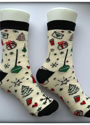 Шкарпетки жіночі зимові махрові новорічні1 фото