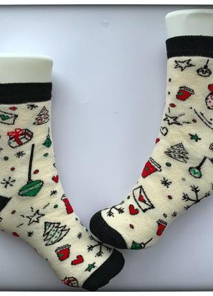 Шкарпетки жіночі зимові махрові новорічні3 фото