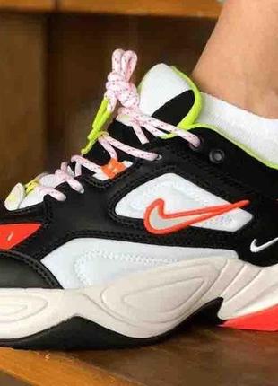 Женские кроссовки  eyes nike m2k black white neon green pink orange