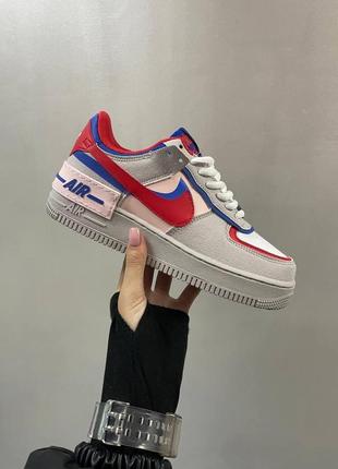 Женские кроссовки  nike air force 1 shadow white red blue pink