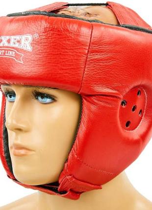 Шлем боксерский boxer l кожа красный1 фото