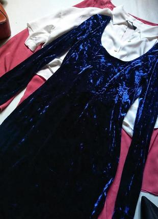 Бархатное платье глубокого синего цвета2 фото
