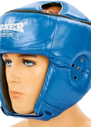 Шлем каратэ boxer l кожа синий1 фото