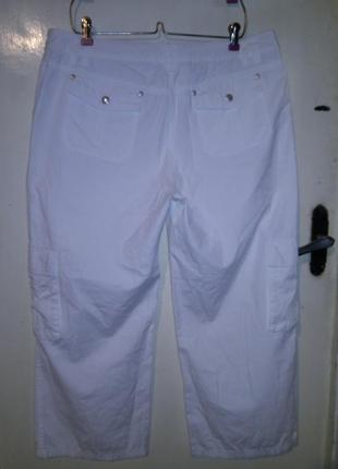 Стрейч,летние,укороченные,белые,широкие брюки-капри,с кучей карманов,большого размера2 фото