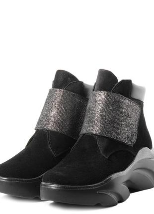 Замшевые зимние ботинки с липучкой на платформе, ботинки замша зима5 фото