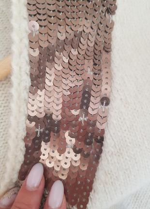 Массивный шерстяной свитер из шерсти и альпаки, украшен паетками италия8 фото