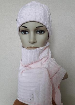 Красивый,яркий,уютный ,теплый,70%шерсти, женственный комплект:шапка и шарф,52-58