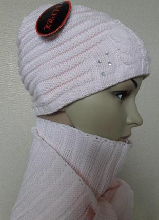 Красивый,яркий,уютный ,теплый,70%шерсти, женственный комплект:шапка и шарф,52-582 фото