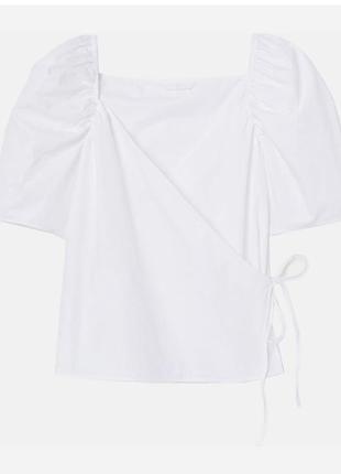 Блуза белая хлопковая на запах h&amp;m размер м-л блузка рубашка4 фото