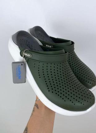 Crocs literide чоловічі крокси grey/light green original4 фото