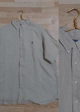 Льняная рубашка, шведка  поло с коротким рукавом 100%-лен polo by ralph lauren4 фото