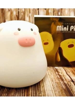 Ночной светильник силиконовая свинка mini pig 4 режима