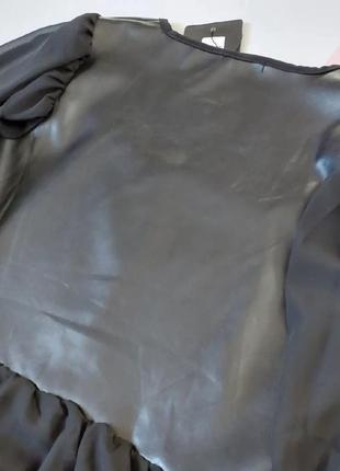 Блузка из эко кожи, черная блузка2 фото