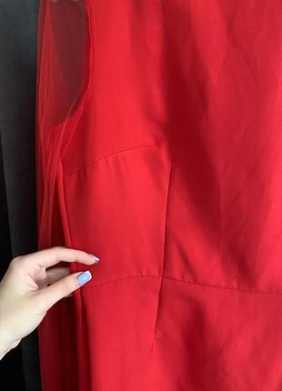 Платье красное. с прозрачными рукавами2 фото