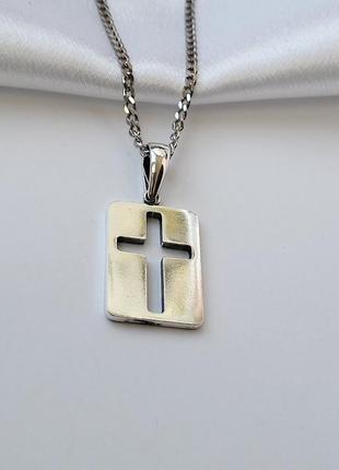 Срібний прямий хрестик хрест у пластині без каменів чорнене срібло 925 3238ч 8.10г4 фото