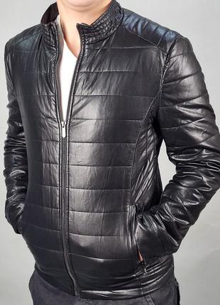 Куртка чоловіча з екошкіри 48-60 арт.825, колір чорний, міжнародний розмір xxl, розмір чоловічого одягу (ru) 52