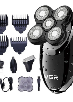 Електробритва роторна для чоловіків vgr-302 4в1 для вологого та сухого гоління з плаваючими головками та триммером