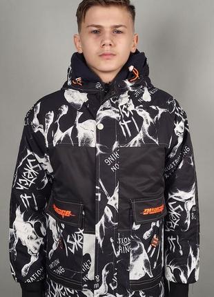 Куртка демисизонная для подростка 10-13 лет thty арт.782, черный с салатовым, 152