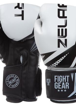 Перчатки боксерские на липучке zelart challenger полиуретан bo-0866 белый-черный