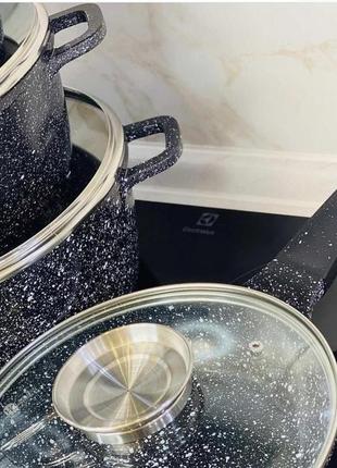 Набор кастрюль и сковорода higher kitchen hk-310 черный набор посуды с гранитным антипригарным покрытием2 фото