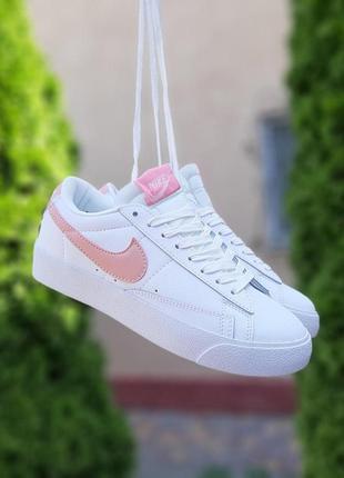 Женские кроссовки nike blazer низкие, кожа, белый с розовым, вьетнам9 фото