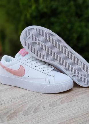 Женские кроссовки nike blazer низкие, кожа, белый с розовым, вьетнам8 фото