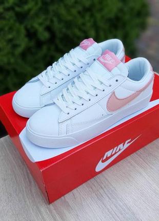 Женские кроссовки nike blazer низкие, кожа, белый с розовым, вьетнам4 фото