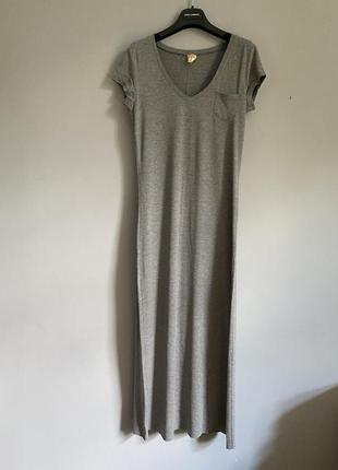 Трикотажное платье макси до пола серый меланж1 фото