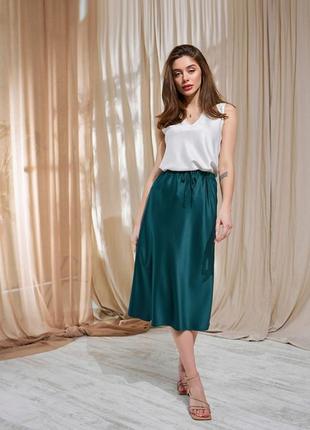 Женская юбка миди из шелковой ткани, красивая стильная атласная юбка, легкая летняя женская атласная юбка миди3 фото