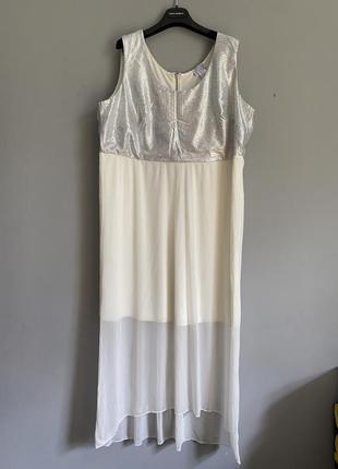 Платье сарафан белое с серебристым верхом шифоновое на подкладке , металлик свадебное1 фото