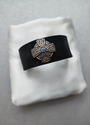 Стильный  кожаный браслет "кельтский крест"