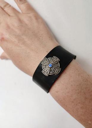 Стильний шкіряний браслет "кельтський хрест"9 фото